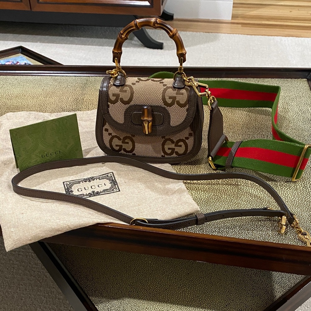 Gucci 1947 Mini Bag in Brown and Tan with Bamboo Handle